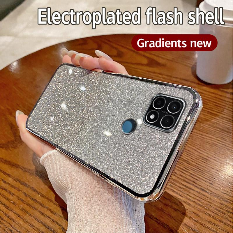 For OPPO Realme C21 Case Realme C21 Phone Case Shiny Glitter Plating Silicone Camera Lens Soft Back Cover