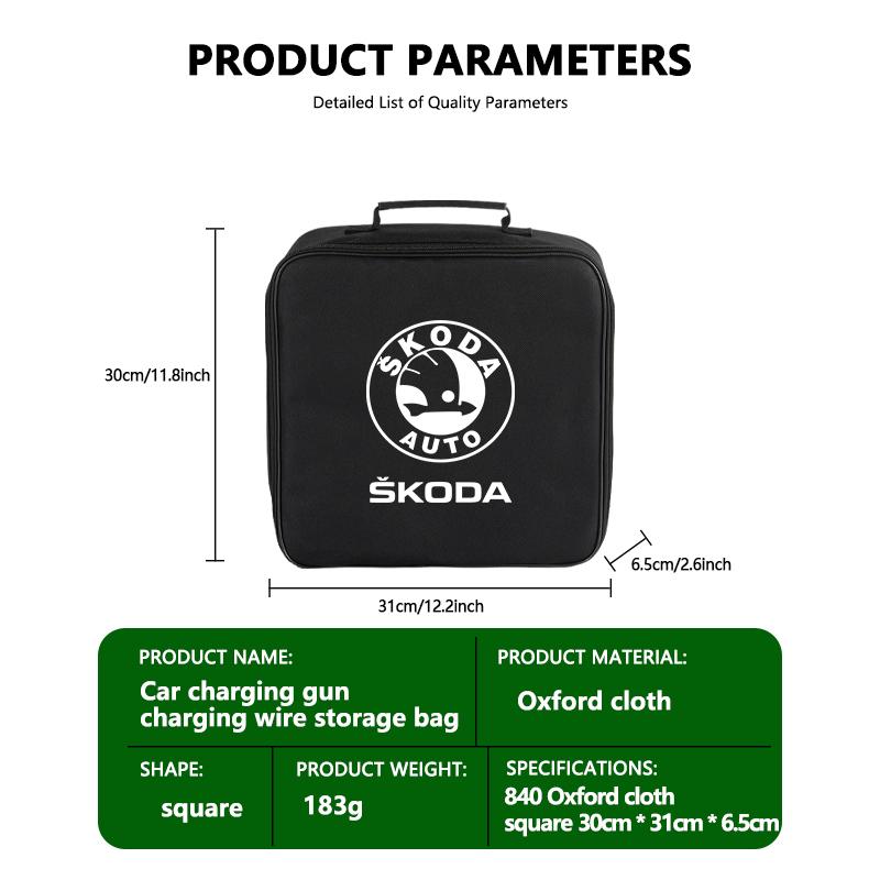 Car Charge Cable Storage Box Charging Gun Organiser Bag For Skoda Octavia ML18 Superb RAPID FABIA KAMIQ KAROQ KODIAQ YETI