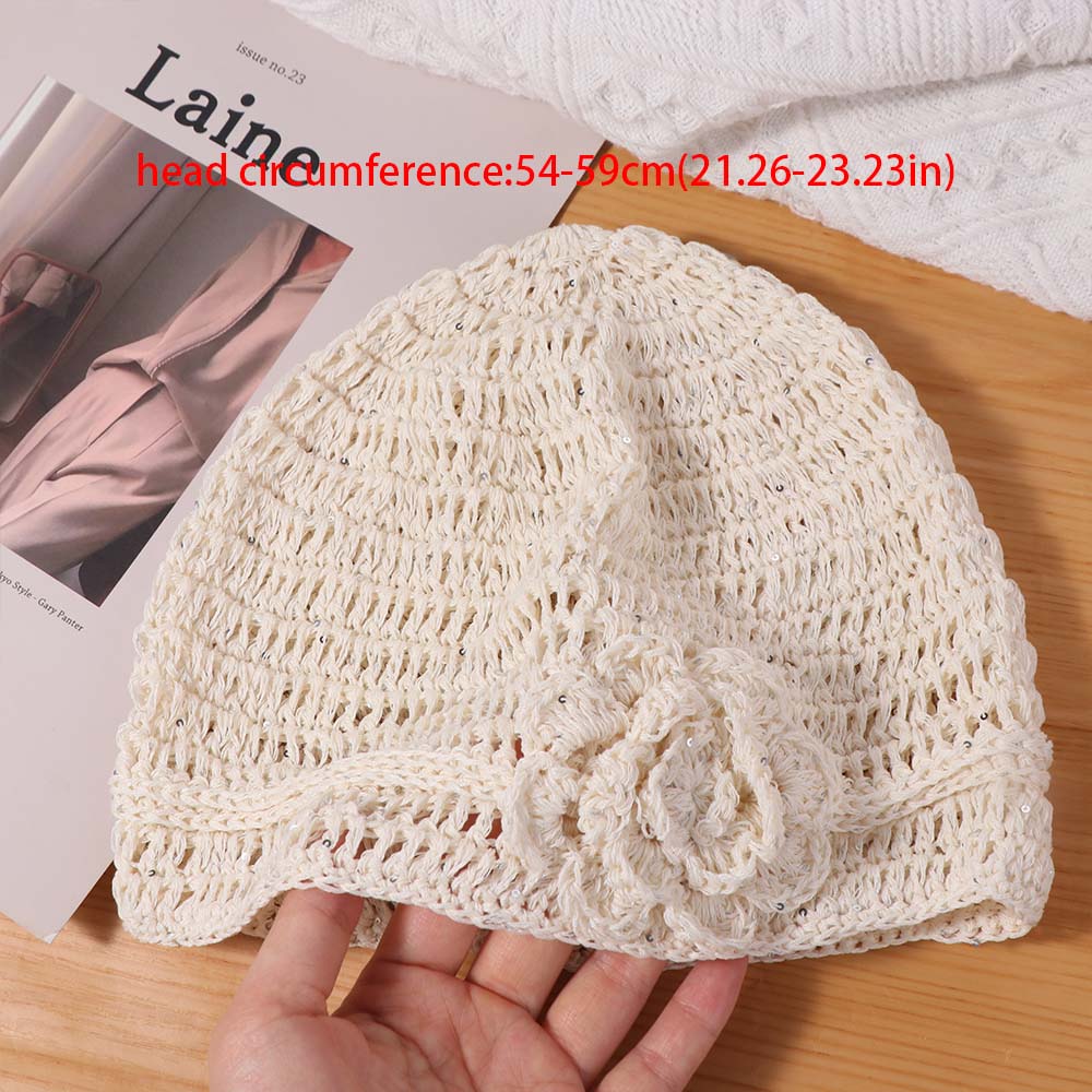 Glitter Crochet Flower Hat Handmade Weave Cap Fashion Sequin Knitted Hat  Outdoor