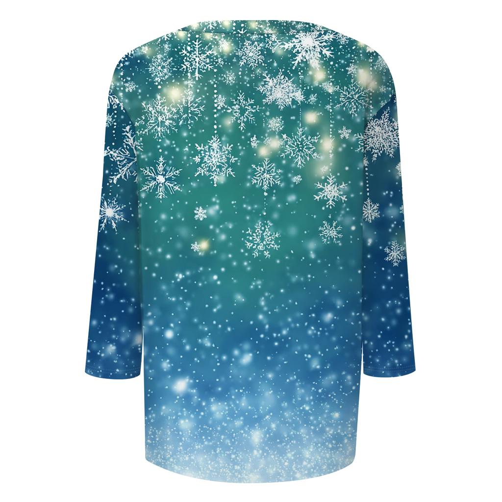 Women's Fashion Casual Christmas Tree Printed Round Neck Three-Quarter Sleeve T-Shirt Top