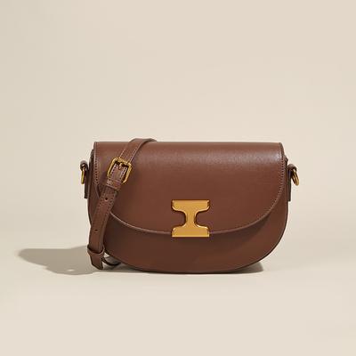 Retro Saddle Bags Women Synthetic Leather Shoulder Crossbody Bag Metal Decor Simple Design