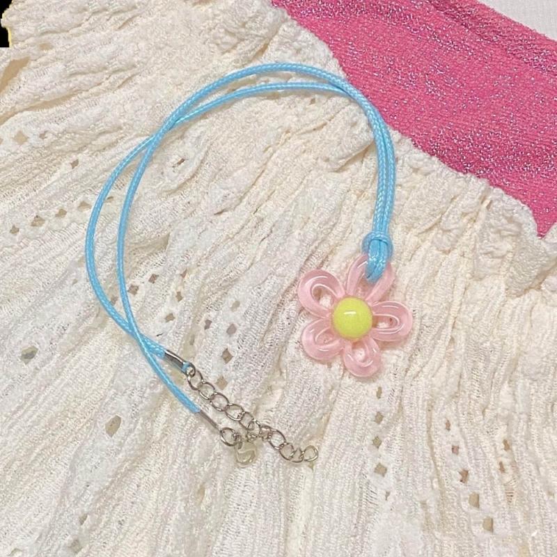 European American Jewelry Novel Flower Pendant All-match Clavicle Chain Adjustable Leather- Rope Cold Wind Neck Chain