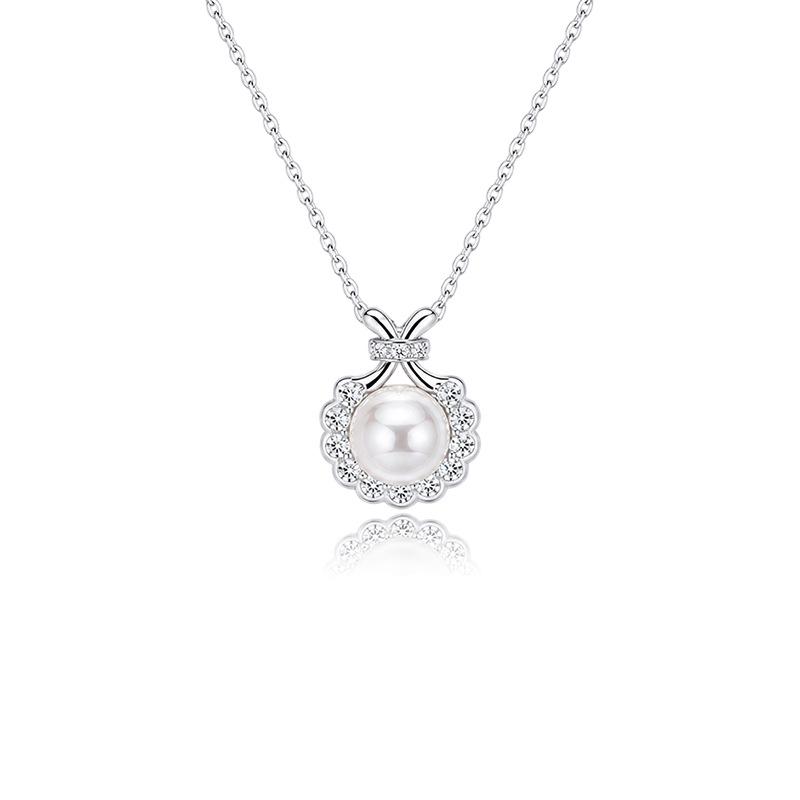 S925 Silver Bead Floral Freshwater Pearl Necklace with Bowknot Diamond Design - Elegant, Luxurious, & Versatile Clavicle Chain