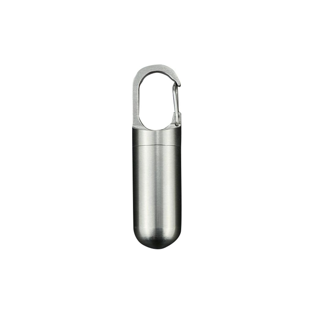 Stainless Steel Pill Case Keychain Container Portable Waterproof Medicine Storage Box with Carabiner Clip for Outdoor Travel