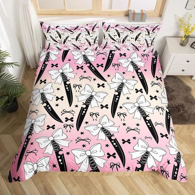 Cartoon Bowknot Duvet Cover Cute Bow Tie Knot Bedding Set Full King Kids Girls Princess Room Decor Kawaii Girlish Quilt Cover
