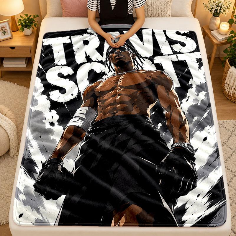 Flannel BlanketTravis Scott Warm Soft Throw Blanket for Indoor Sofa Bed Living Room Use