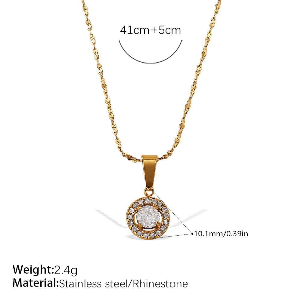 Sweet Wind Inlaid Zircon Colored Necklace Stainless Steel Plated 18K Gold Versatile Clavicle Chain