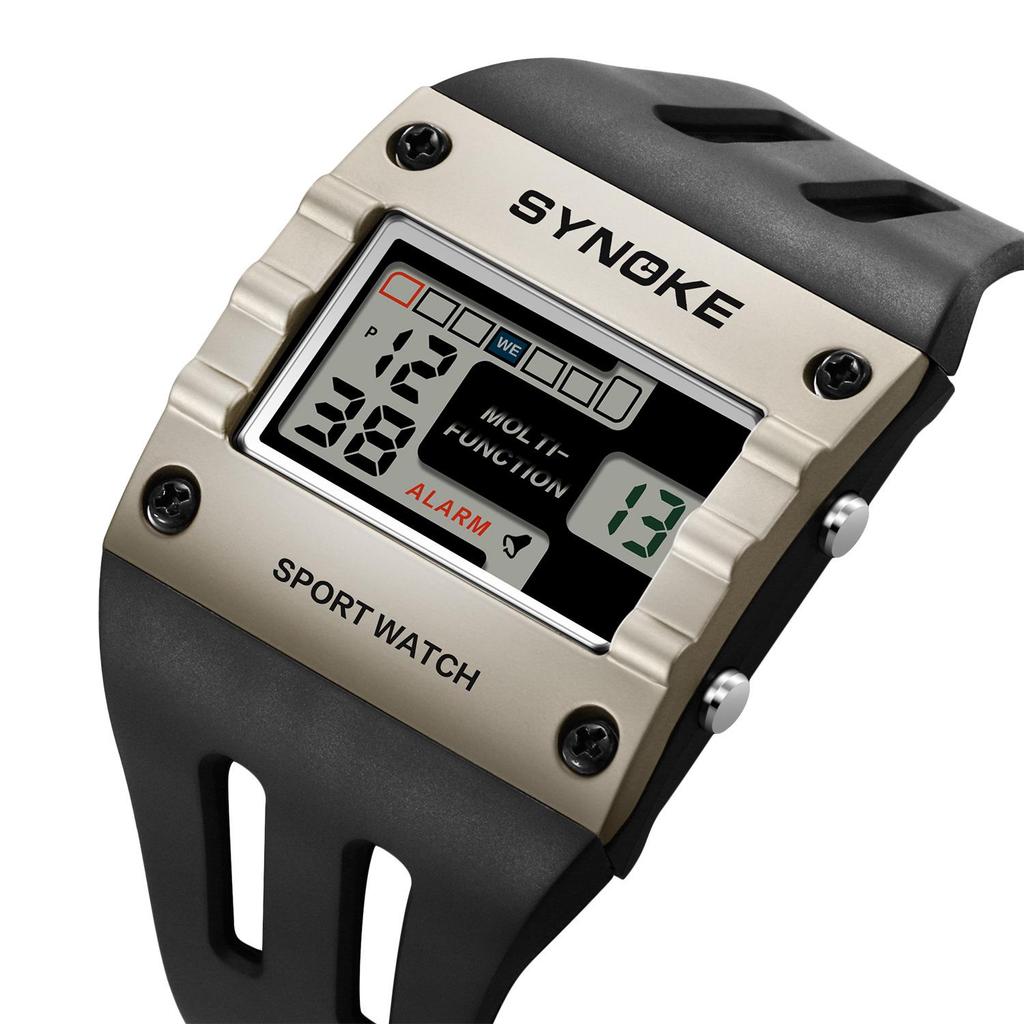 SYNOKE Men's Trendy Square Alloy Sport Watch - Large Screen, Fashionable, Waterproof.