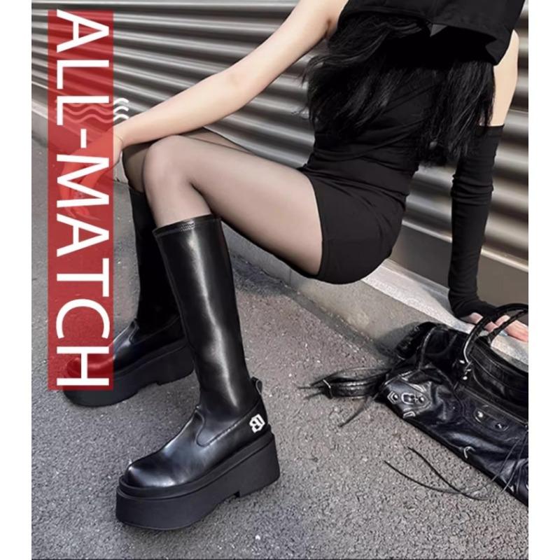 Fleece Spice Girl Elastic Skinny Tall Tube Thick Bottom Small Man Height Increasing Boots Skinny Martin Boots