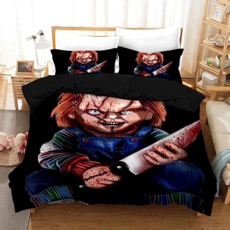 Horror Movie Child Of Play Chucky Bedding Set Boys Girls Twin Queen Size Duvet Cover Pillowcase Bed Kids Adult