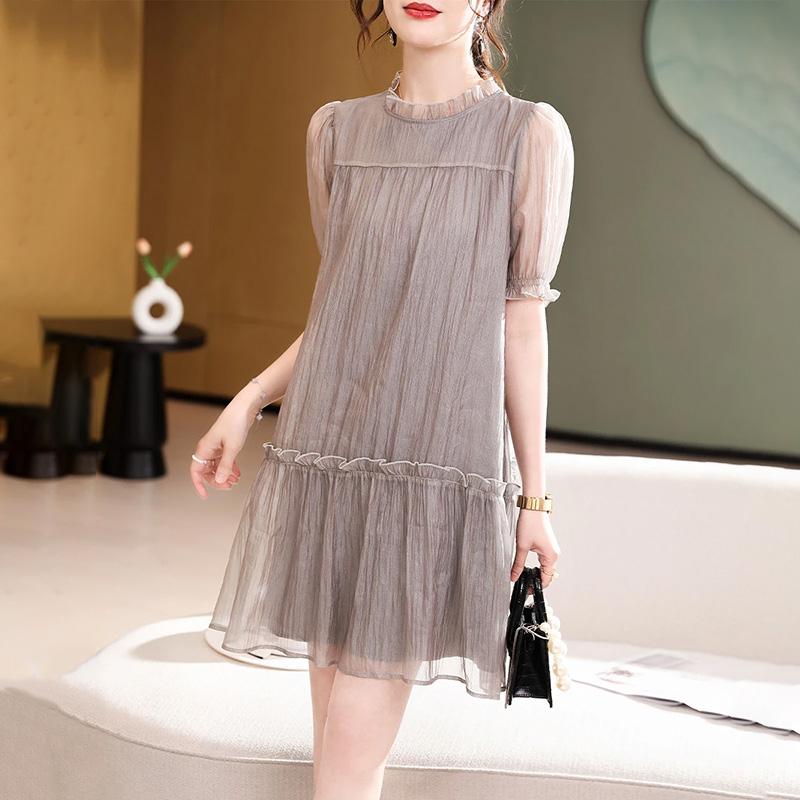 Dress Women Summer Loose Casual Peplum Short Sleeve Straight Dress Women
