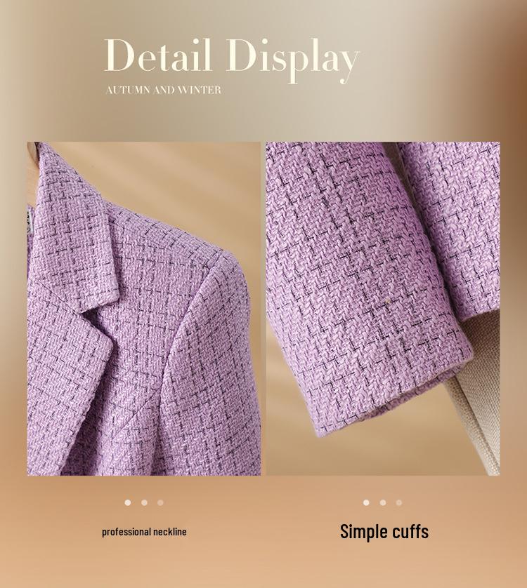 Women's Petite Purple Wool Suit Jacket - High-End Spring/Autumn 2024 Collection