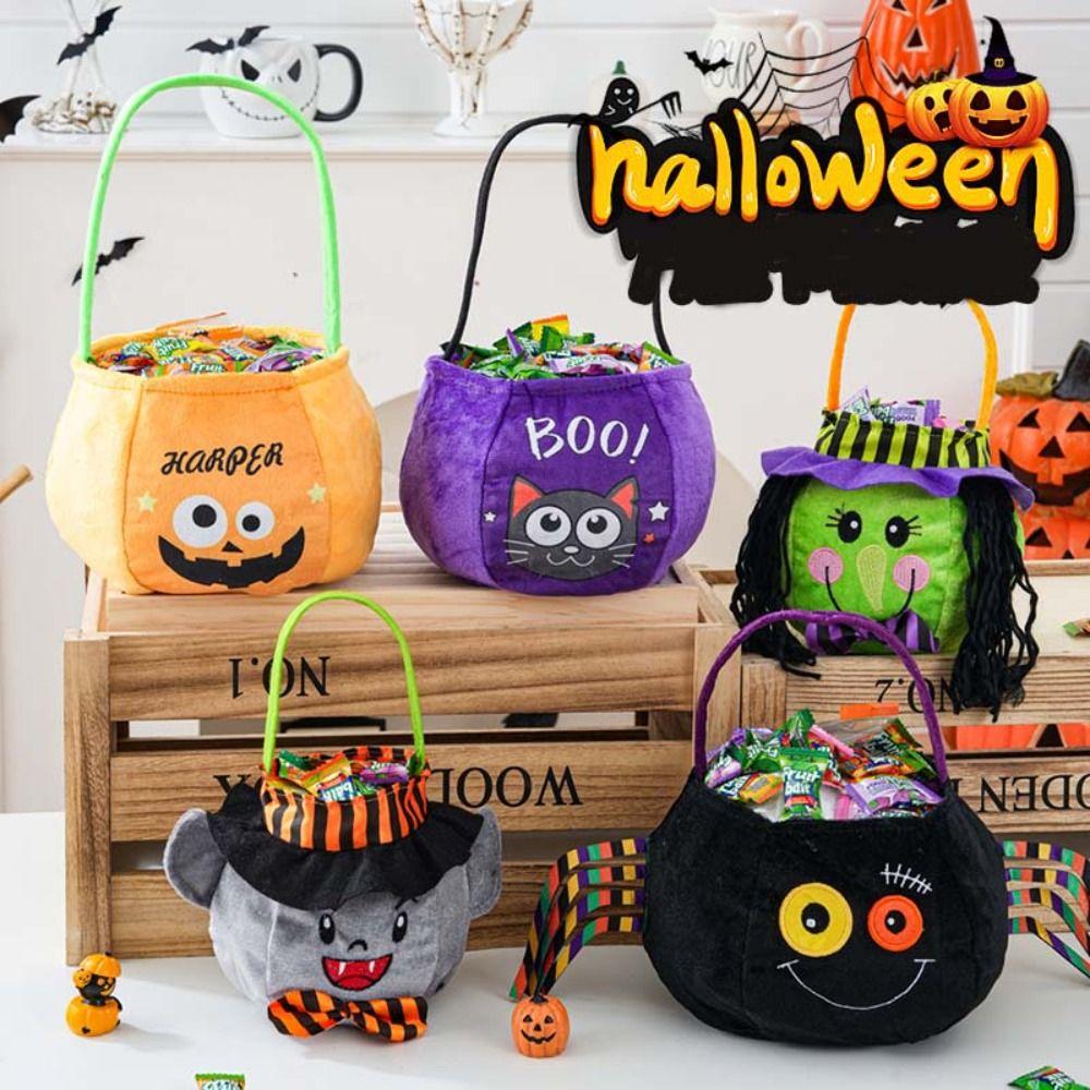 Gifts Pouch Halloween Candy Bag Cloth Stuffed Cotton Tote Bags Funny Pumpkin Candy Bucket  Gift