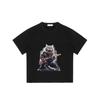 Schwarzes T-Shirt Mit Rock-Katze, Die Gitarre Spielt, Für Freizeitkleidung