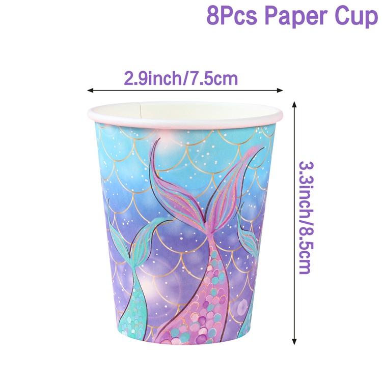 Zestaw naczyń jednorazowych Syrenka Talerze papierowe Kubki Mała Syrenka Dekoracje na przyjęcie urodzinowe Dziewczęce Baby Shower Artykuły imprezowe