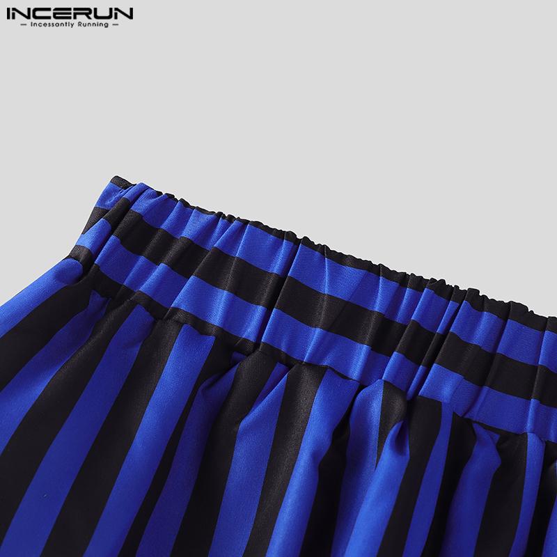 INCERUN 2PCS Men Sleeveless Striped Mesh Sheer Tank Tops Elastic Waist Layers Pants Sets