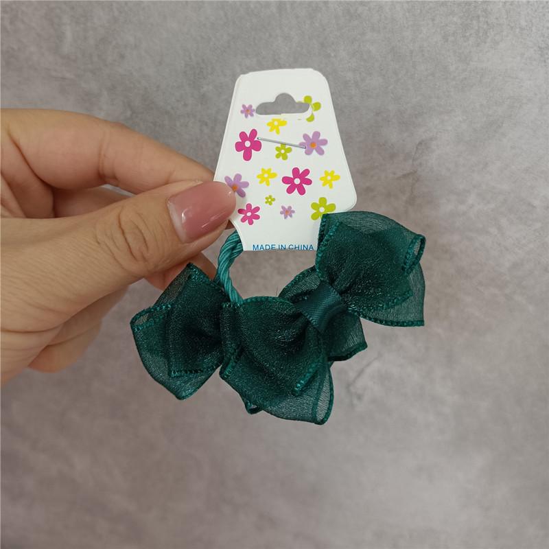 

Cute Spring/Summer New Sweet Baby Headrope Girl Children s Dark Green Silk Mini Bowknot Leather Band Hair Loop Hair Rope