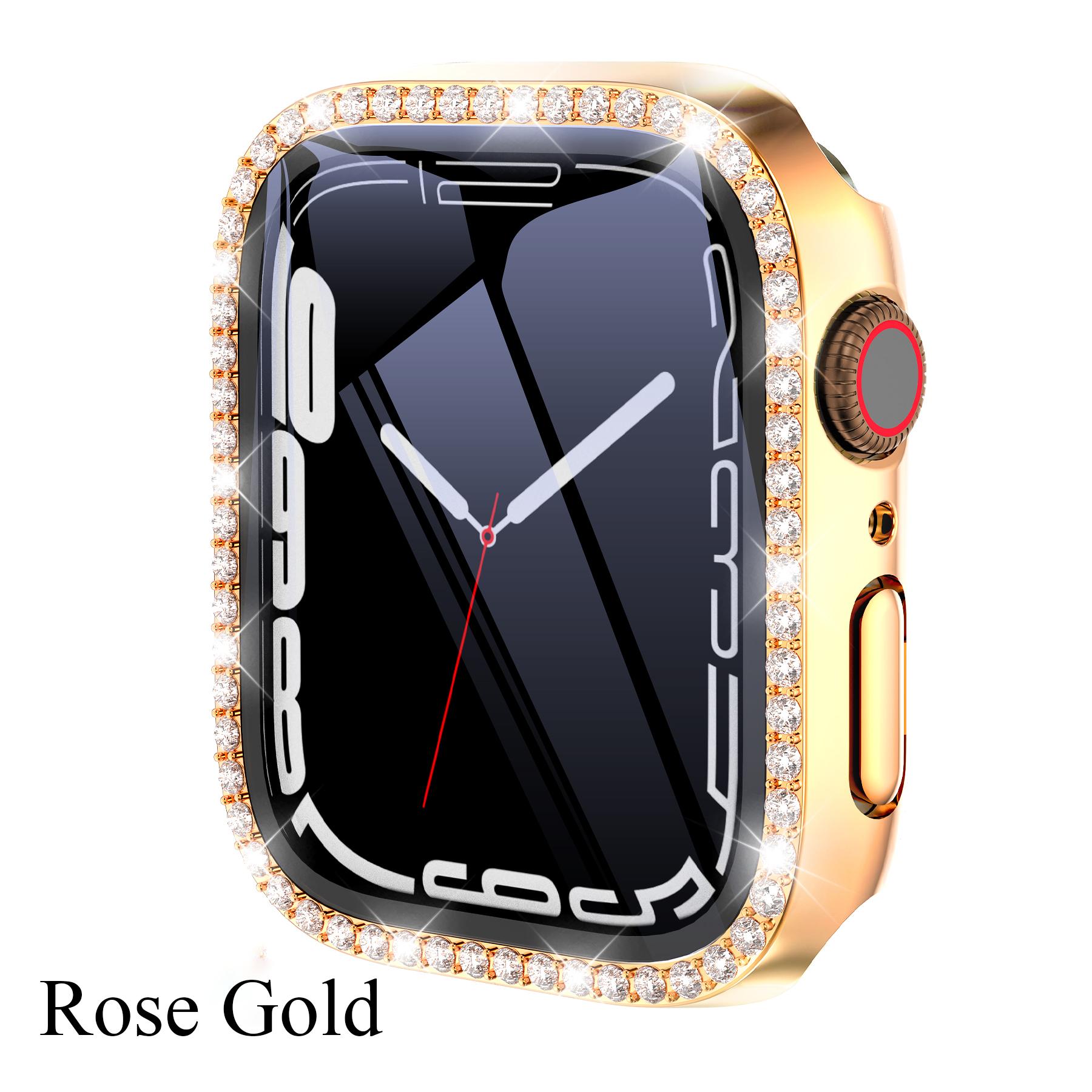 

Glitter Diamond Screen Protector For Apple Watch Series 9 8 7 6 5 4 3 SE With Tempered Glass Case IWatch 45/41mm 40/44mm 42/38mm Series 789 41MM рожевий колір золота