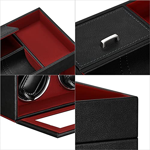Mabuchi Motor New Automatic Watch Winder, Wooden, Fits Both Men's and Women's Watches, 2023 Upgrade (Black Exterior, Red Interior - W142R)