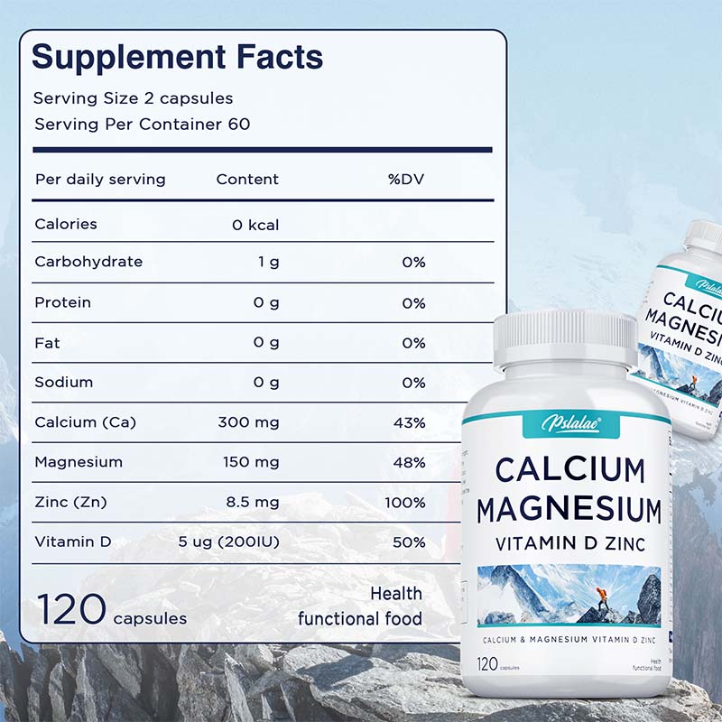 Magnesium, Calcium, Zinc, and Vitamin D Complex Nutritional Capsules: Minerals, Muscle Support, Strong Bones, Suitable for Adults