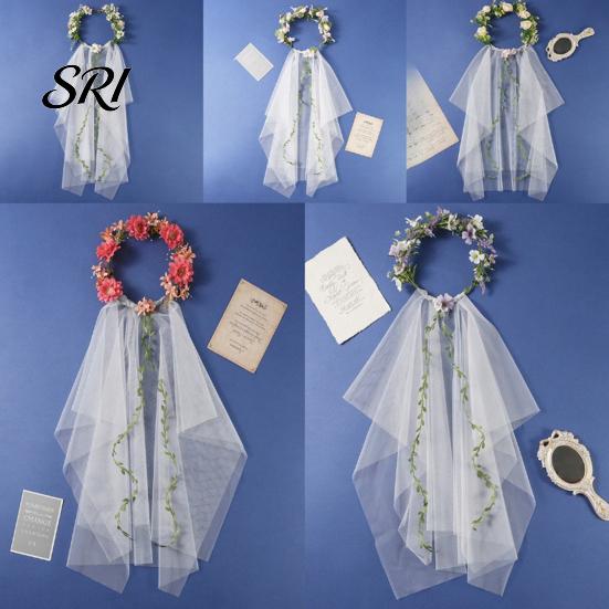 Kids Party Headwear Bridal Veil Lightweight Breathable White Tulle Headband with Bows Flowers Decor Children Versatile Hair Accessory