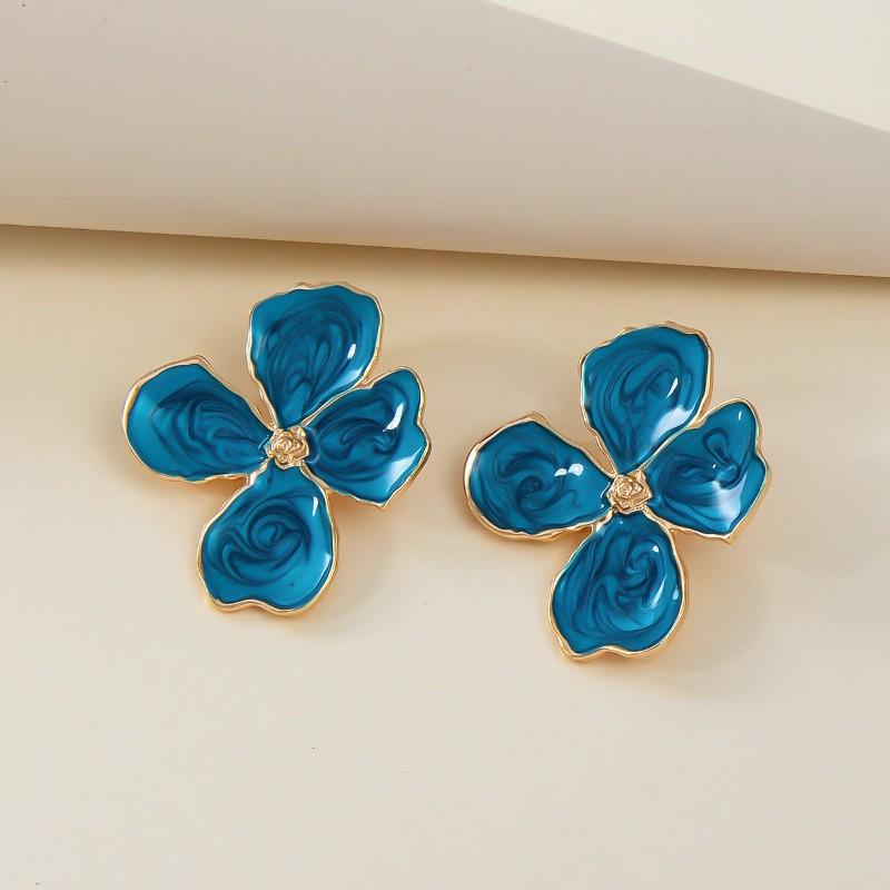 Pinkdudu Vintage Drip Oil  Painted Petals Zinc Alloy Earrings Simple Drop Earrings Women Jewelry PD2363