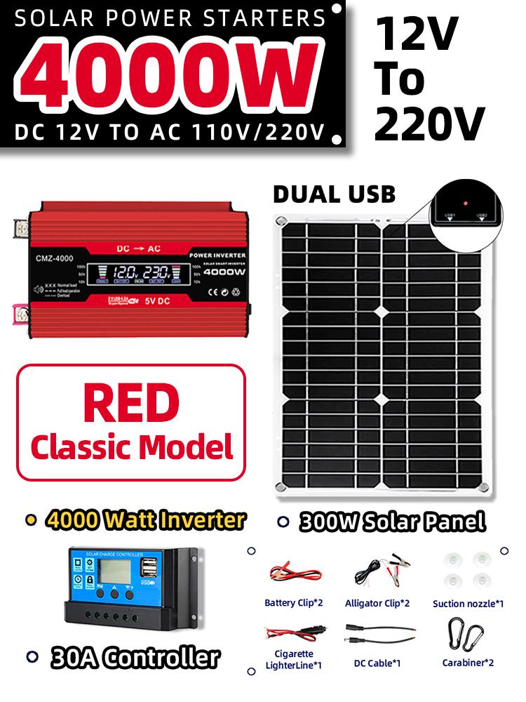 Solární panelový systém 12V až 110V/220V, 600W, regulátor nabíjení solárních panelů, sada solárního invertoru 6000W, kompletní generátor energie