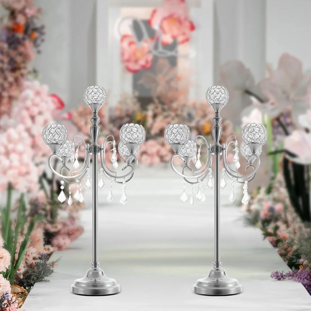 5-armad kristallkandelaber, Centerpiece för ljusstake, Ljusstake