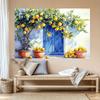 2D flat 1 piece lemon sunshine courtyard print party banner - Bright lemon tree and blue door design