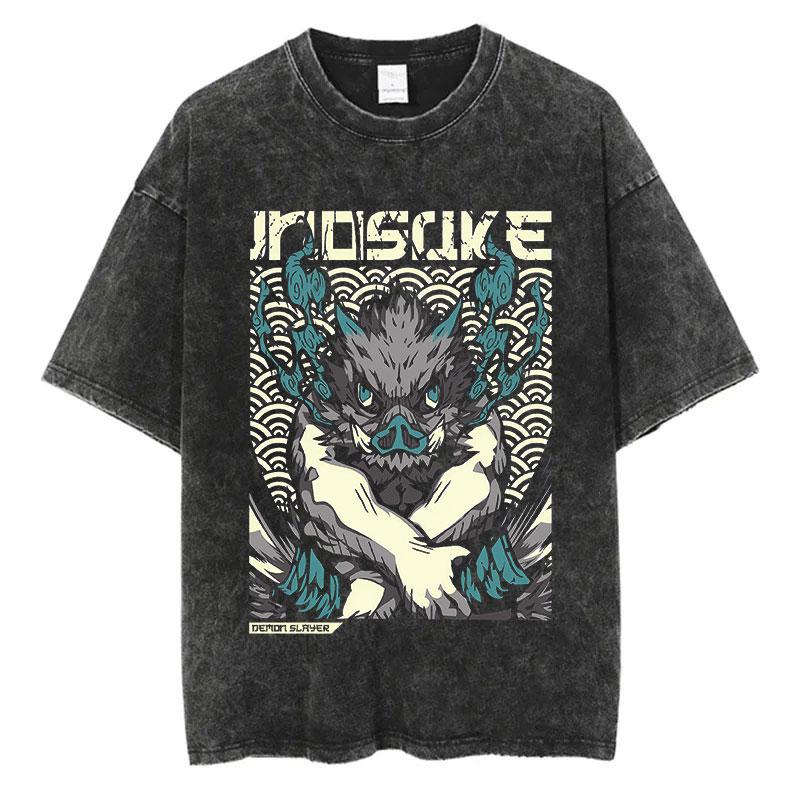 

Летняя футболка с принтом японского аниме, с коротким рукавом, мужская, женская, винтажная выстиранная футболка, оверсайз, хлопковая, с круглым вырезом 3XL