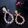 WWJ Graceful Gold Color Multicolor Cubic Zirconia Bowknot Flower Drop Earrings