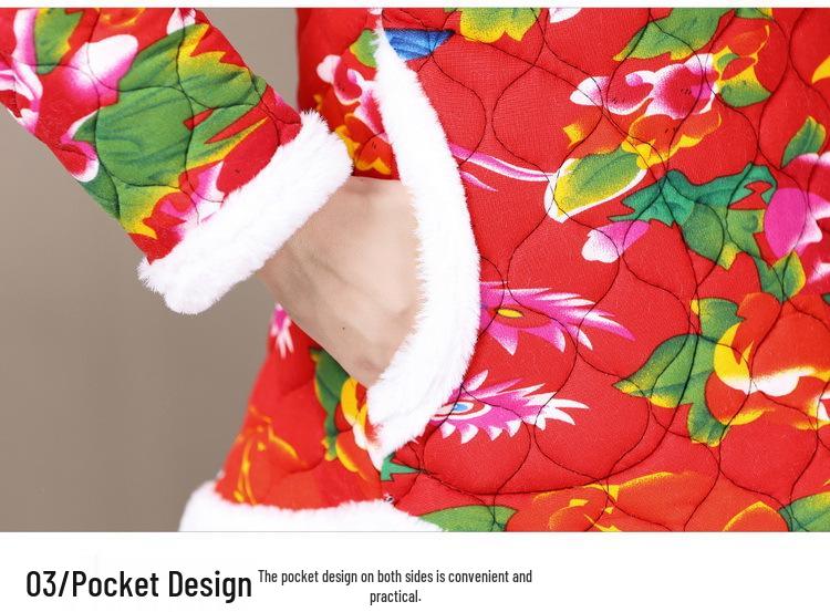 Retro Floral Chinese Style Cotton Padded Jacket for Middle-Aged Women