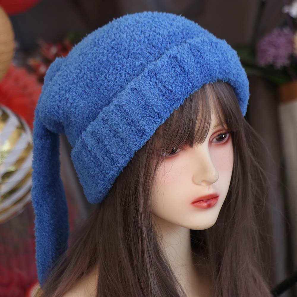 Solid Color Rabbit Ear Hats Y2K Plush Skull Cap Soft Women Beanie Hat  Outdoor