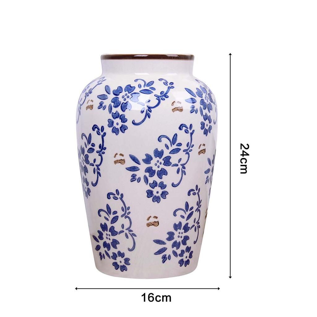 Vintage Blauw en Wit Porseleinen Kleine Vaas voor Bloemschikkingen – Retro Keramisch Ornament voor Woonkamer Decoratie.