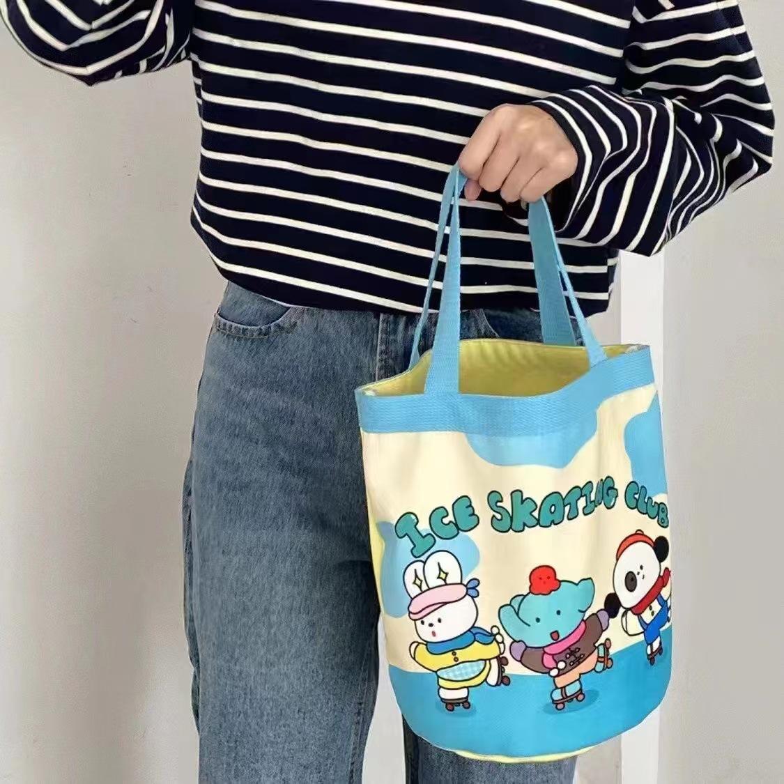 

Милая иллюстрация напечатанная сумка-ведро холщовая сумка сумка для девочки сумка с сердечком сумка для бэнто работа маленькая сумка