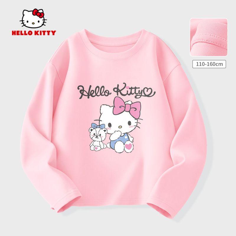 Hello Kitty Girls  Base Shirt, Solid Color Children s Long-Sleeve T-Shirt, Children s Clothing, Spring Fashionable and Stylish Thin Top Ti Friendship Powder 130