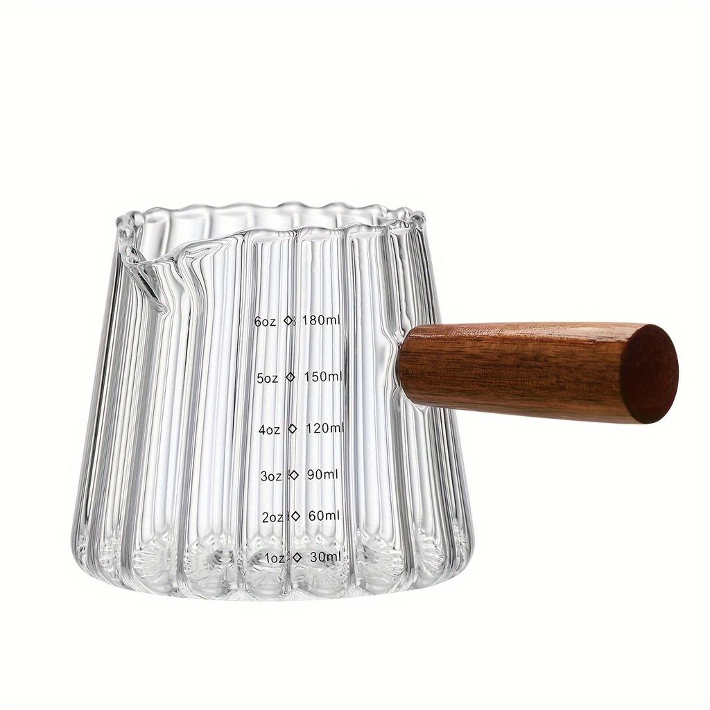 Italian Style Glass Coffee Cup 180ml Reusable Insulated Measuring Cup Wooden Handle Drinking Glasses for Coffee Tea Water