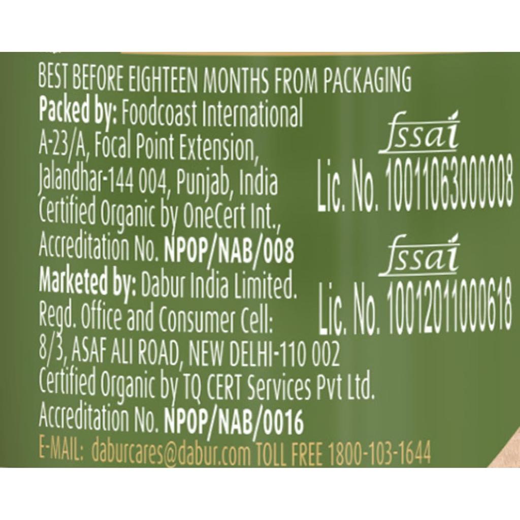 Dabur Raw Organic Honey 300g | 100% Pure Natural Wildflower Honey | NPOP Certified | Unprocessed, Unpasteurized, No Sugar Adulteration