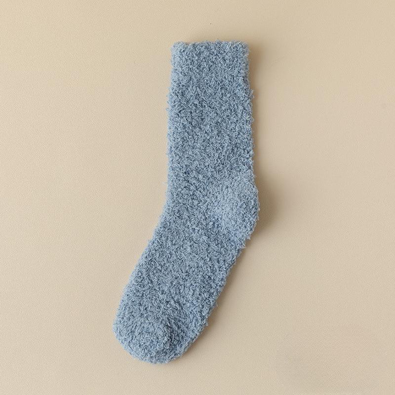 Solid-color Coral Fleece Socks - Children's Warm Sleep Socks with Added Padding and Thickened Mid-calf Floor Socks