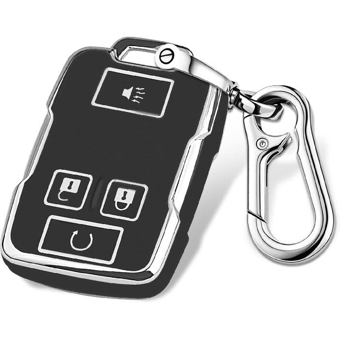 

QBUC for Chevy Key Fob Cover with Keychain Soft TPU Key Shell Compatible with Chevy Colorado Silverado Suburban Tahoe GMC Sierra Yukon Canyon A:Black