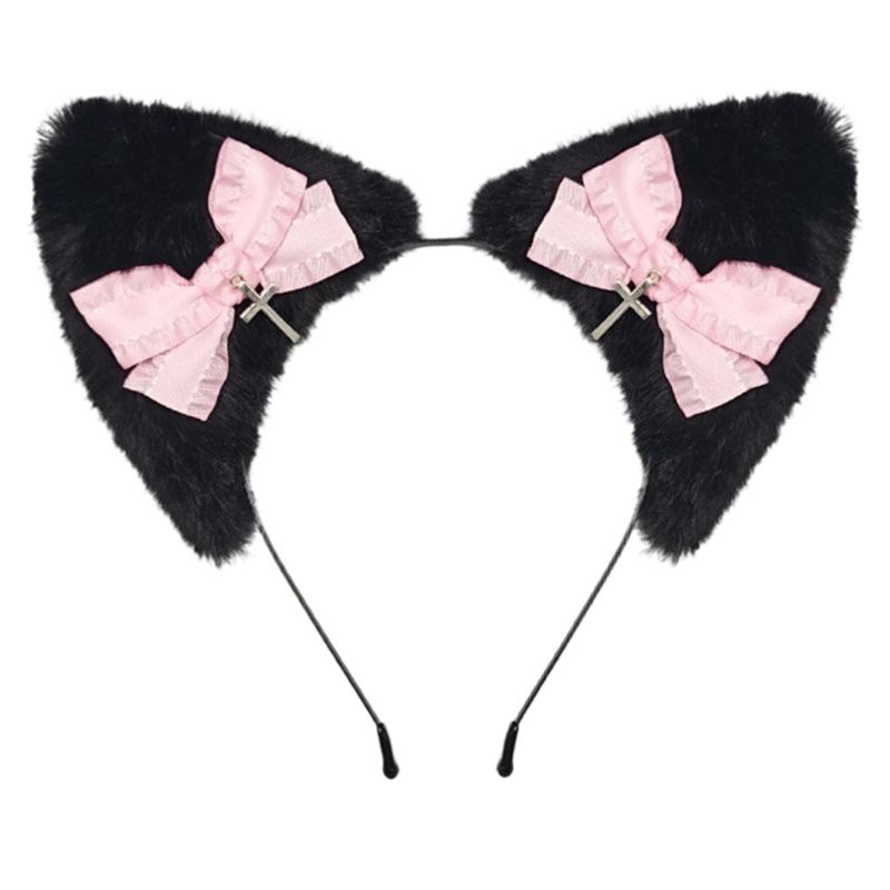 Themed Party Ear Headband with Soft Plush Texture, Ribbon Detail and Hanging Charm for Costume Styling and Photos