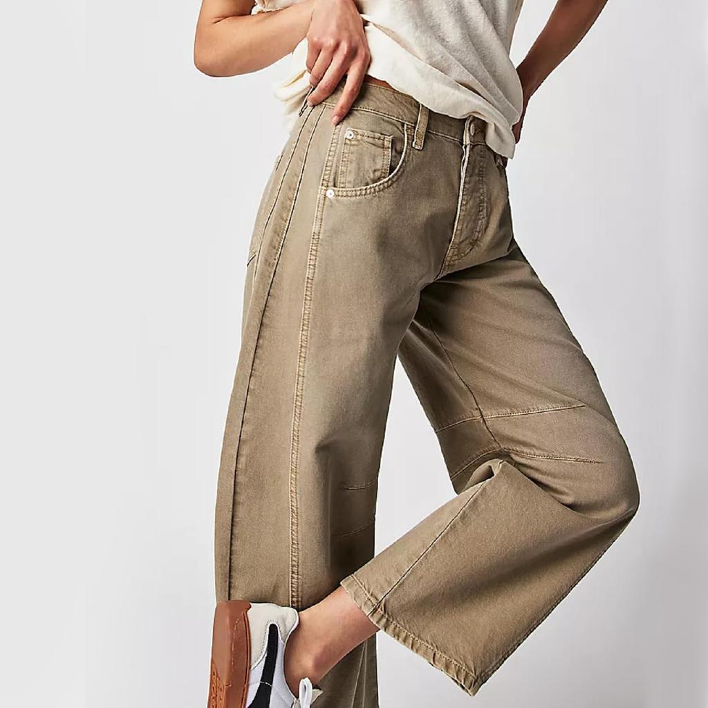 Women Baggy Mid Waist Jeans Wide Leg Loose Boyfriend Denim Pants Straight Leg Cropped Barrel Jeans