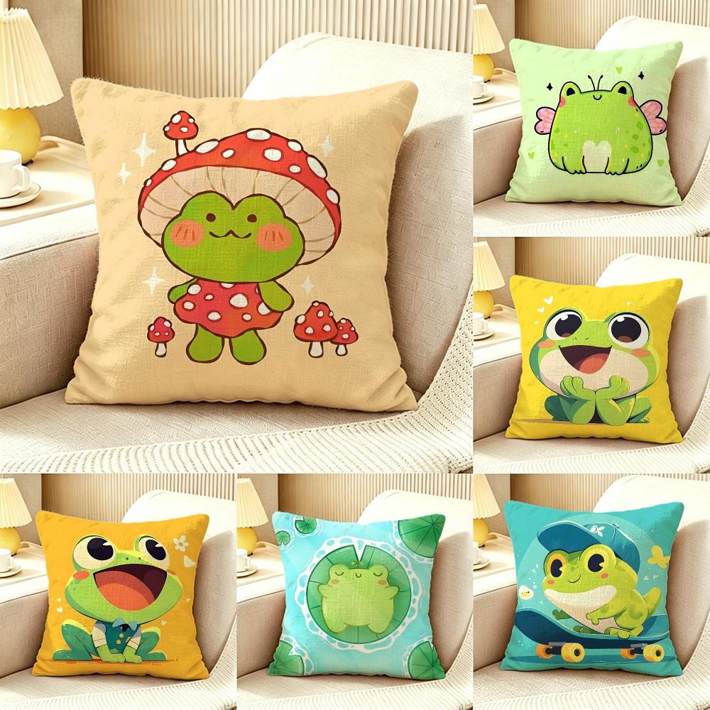 Cute Frog Cushion Cover Pillow Cover Nordic Minimalist Throw Doublesided Print Cushion Case For Sofa Bedroom Decor