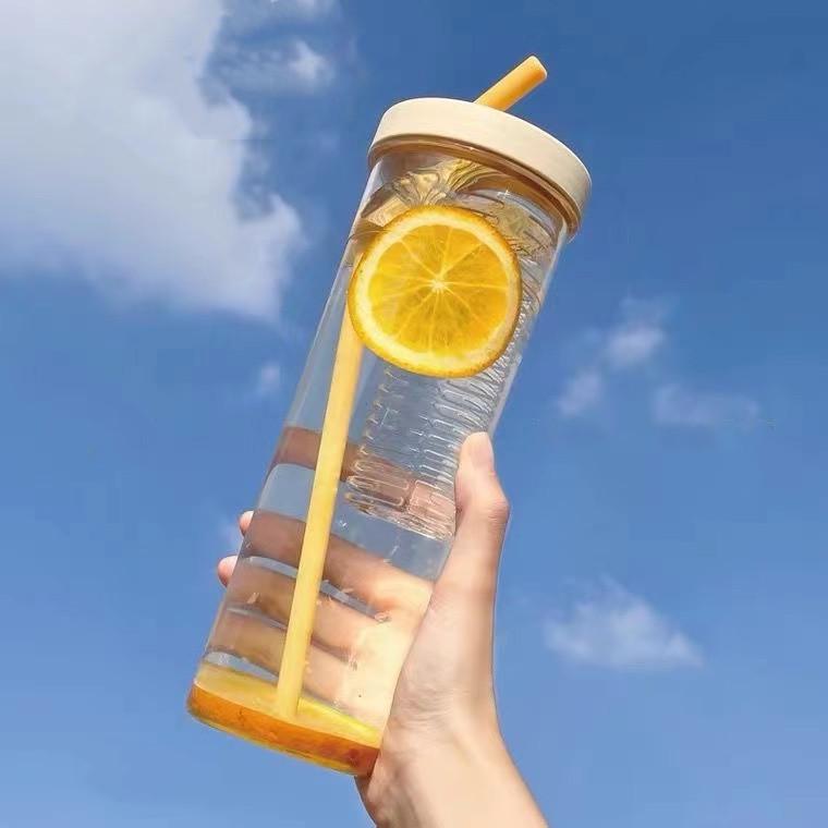 700ML Folding Straw Cup Transparent Large Capacity Water Bottles Portable Juice Cups Lemon Filter Cute Drinking Bottle for Girl