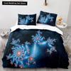 3D Snowflake King Queen Duvet Cover Romantic Purple Snow Landscape Bedding Set for Kids Teens Adults Christmas Soft Quilt Cover