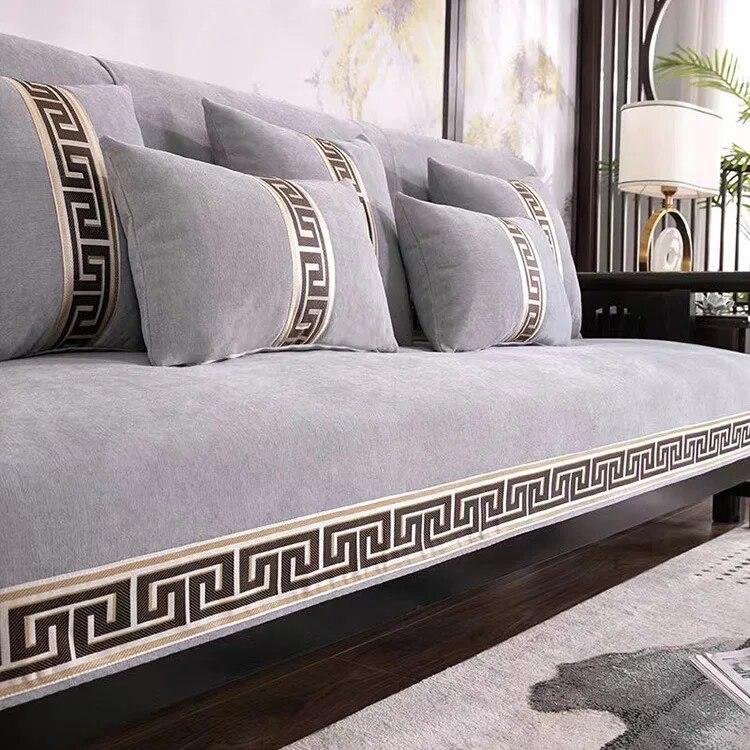 Chinese Sofa Cover Chenille Sofa Cushion Wear Resistant Sofa Cover Universal Couch Cushion Anti-Slip Solid Wood Couch Cushion