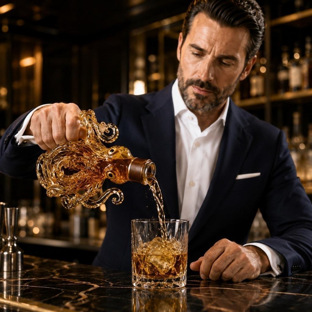 Octopus Shaped Glass Whiskey Decanter Unique Handcrafted Bottle for Spirits Liquor Bar Home Decor Gift Display