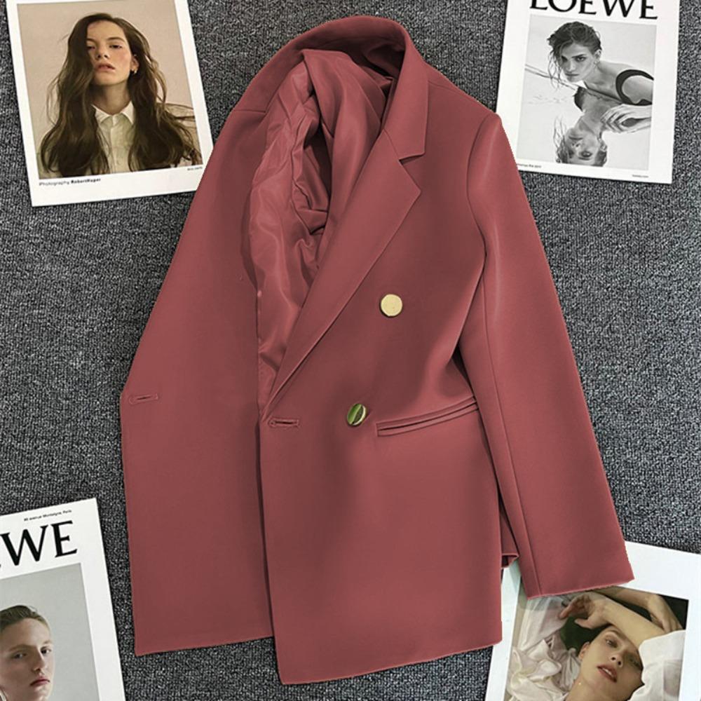 Women's Notched Collar Long Sleeve Blazer Loose Fit Casual Office Jacket Solid Color Single Breasted Pocket Outerwear