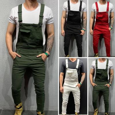 Men Jumpsuit Solid Color Multi Pockets Overalls Full Length Mid Rise Cargo