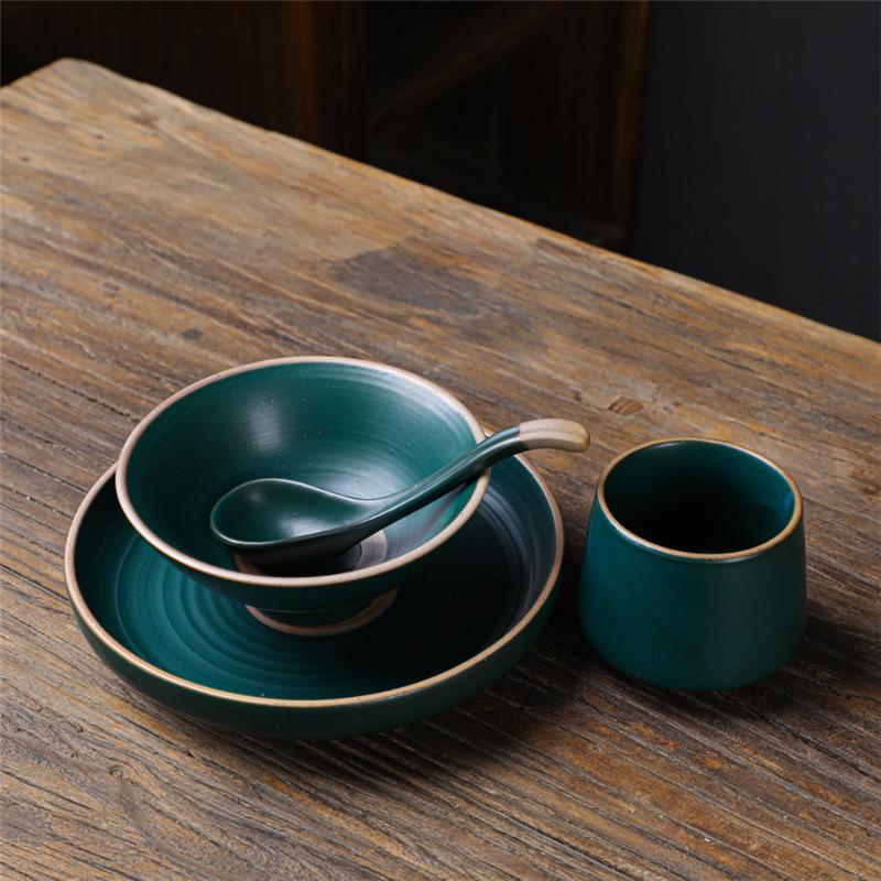 Ceramic Cup Rice Bowl Set, One Person Food, Japanese-Style Household Tableware, Plates, Dishes, Dishes, Retro Western Tableware